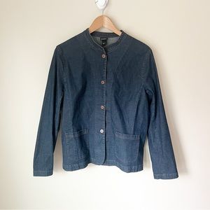 Eileen Fisher Snap Button Stretch Jean Jacket Dark Blue Denim L